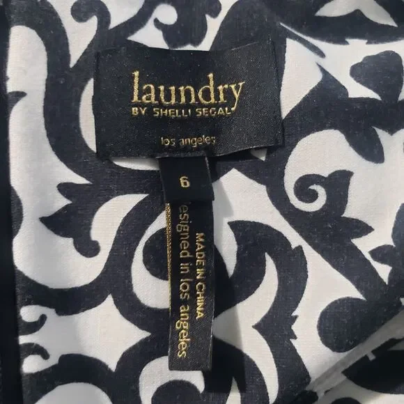 Laundry By Shelli Segal Dress Women's Size 6 Black White Short Sleeve Floral - Picture 7 of 15